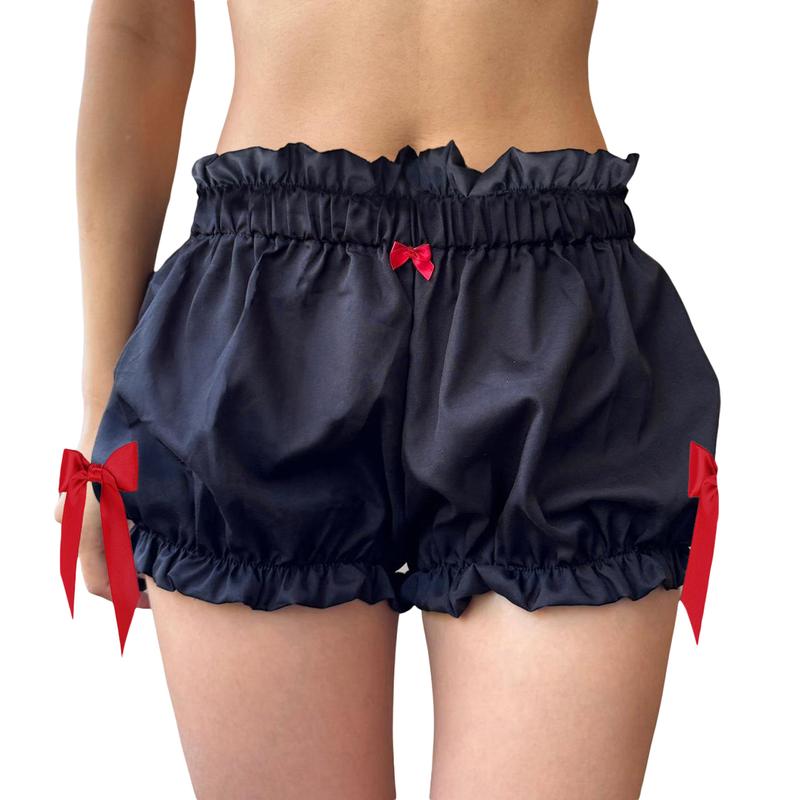 Women Plaid Shorts, Elastic Waist Bowknots Casual Shorts Summer Casual Bloomer Shorts Cotton Light Womenswear Bottom