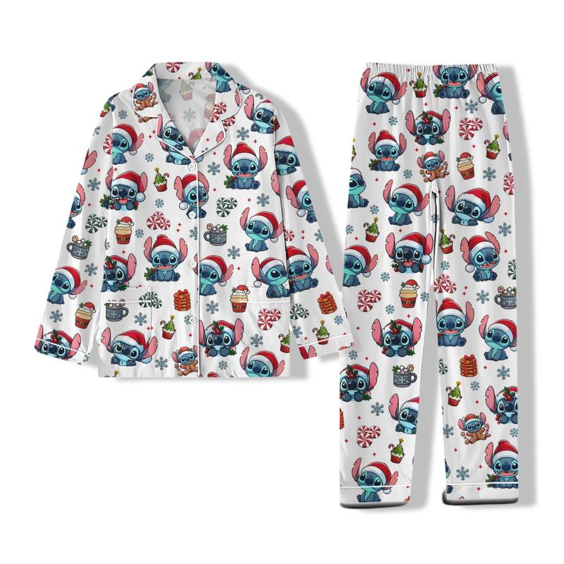 Stich Christmas Pajamas Set,land Christmas Pants, Family Christmas, Home Wear Set, Mouse Very Merry Christmas Shirt