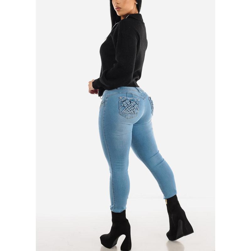 MX JEANS Butt Lifting Mid Rise Light Blue Skinny Jeans