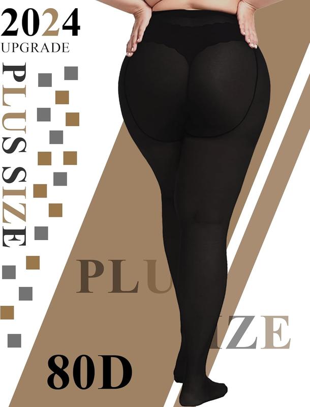 Plus Size 80D Black Tights for Women - Opaque Stockings, Run Resistant Pantyhose, High  Control Top(1 pair)