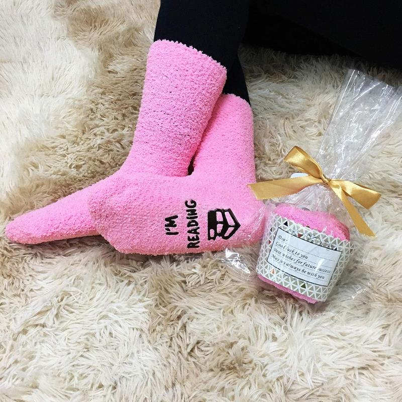 Women Reading Socks Book Lovers Gifts Fluffy Fuzzy Slipper Warm Cozy Socks Womenswear Underwear Lady Comfort