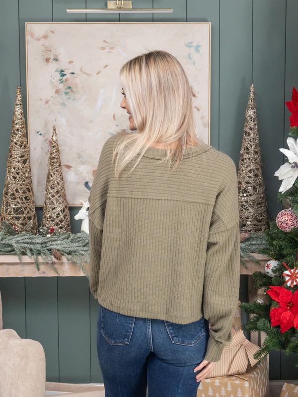 V-Neck Long Sleeve Knit Top | S - 3XL