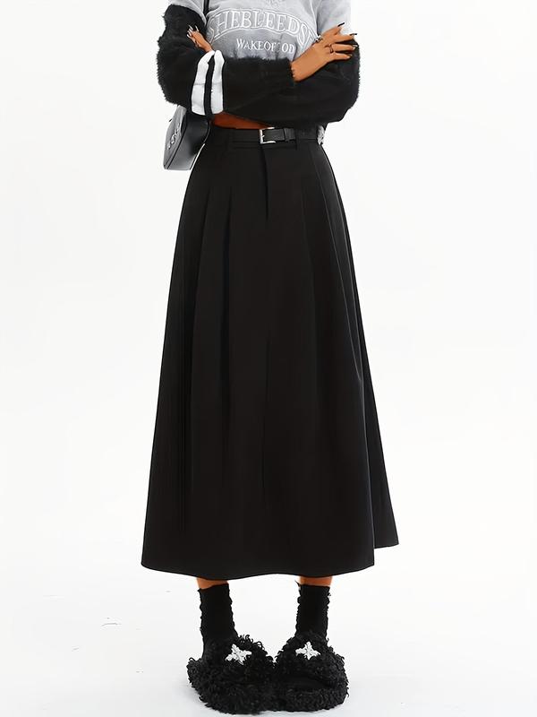 Women's Solid Color Mid Waist Long Skirt, Casual Fashion A Line Skirt for Daily Outdoor Wear, Women's Bottoms for Fall & Winter