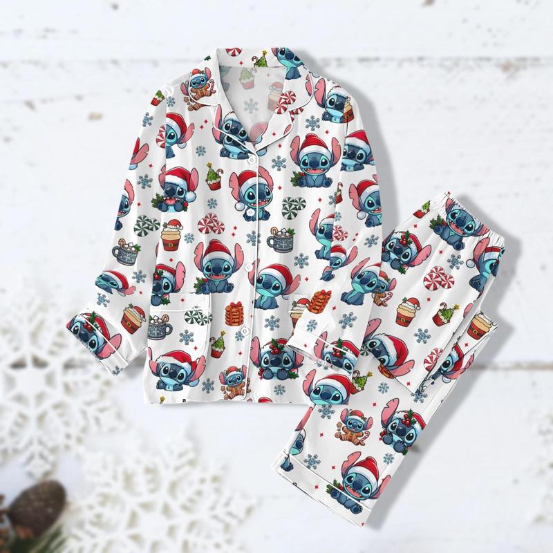 Stich Christmas Pajamas Set,land Christmas Pants, Family Christmas, Home Wear Set, Mouse Very Merry Christmas Shirt