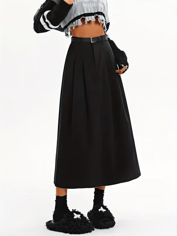 Women's Solid Color Mid Waist Long Skirt, Casual Fashion A Line Skirt for Daily Outdoor Wear, Women's Bottoms for Fall & Winter