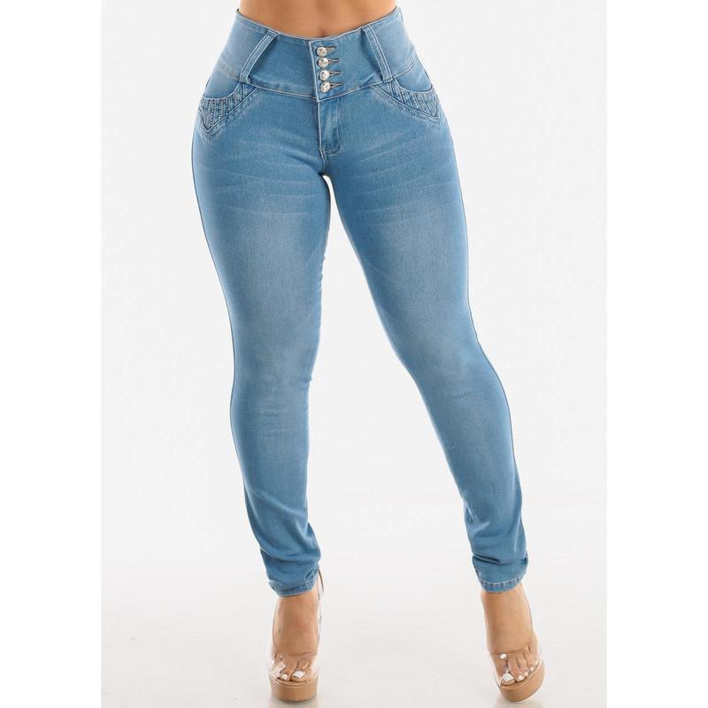 MX JEANS Butt Lifting Mid Rise Light Blue Skinny Jeans