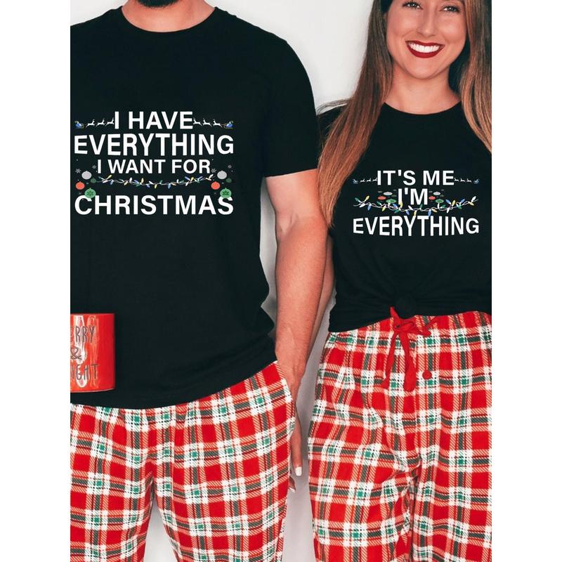 funny couple shirts  Black Friday Deals Christmas Couple Matching T-shirt, round Neck Short Sleeve Casual Shirt, Funny 