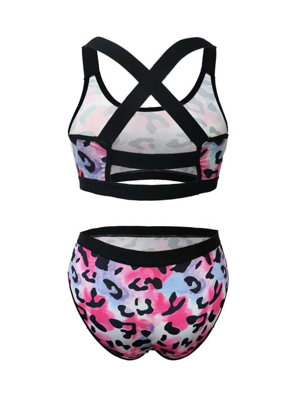  Heart Print Criss Cross Bra & Panty Two-piece Set, Strap Bra & Panty, Women's Underwear Set for Daily Wear