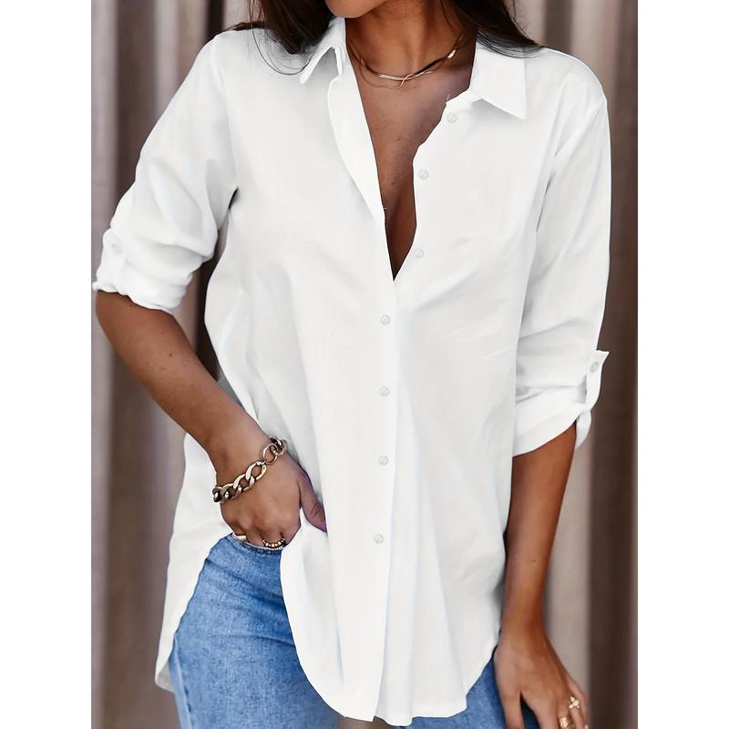 2024 hot selling popular size women's shirt plus size mid-length shirt all-match minimalism shirt