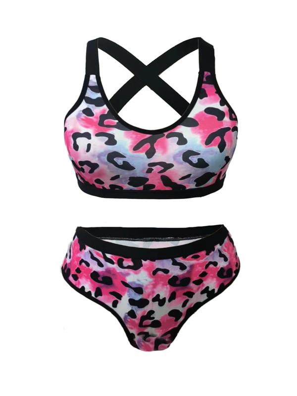  Heart Print Criss Cross Bra & Panty Two-piece Set, Strap Bra & Panty, Women's Underwear Set for Daily Wear