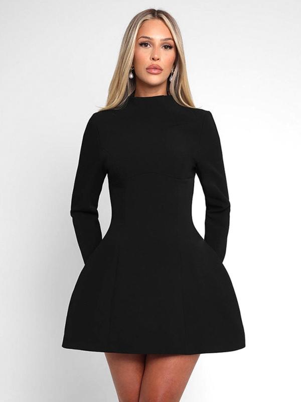 Women's Solid Long Sleeve A Line Dress, Fashion Casual Short Dress for Daily Outdoor Wear, Women Dress for Spring Fall