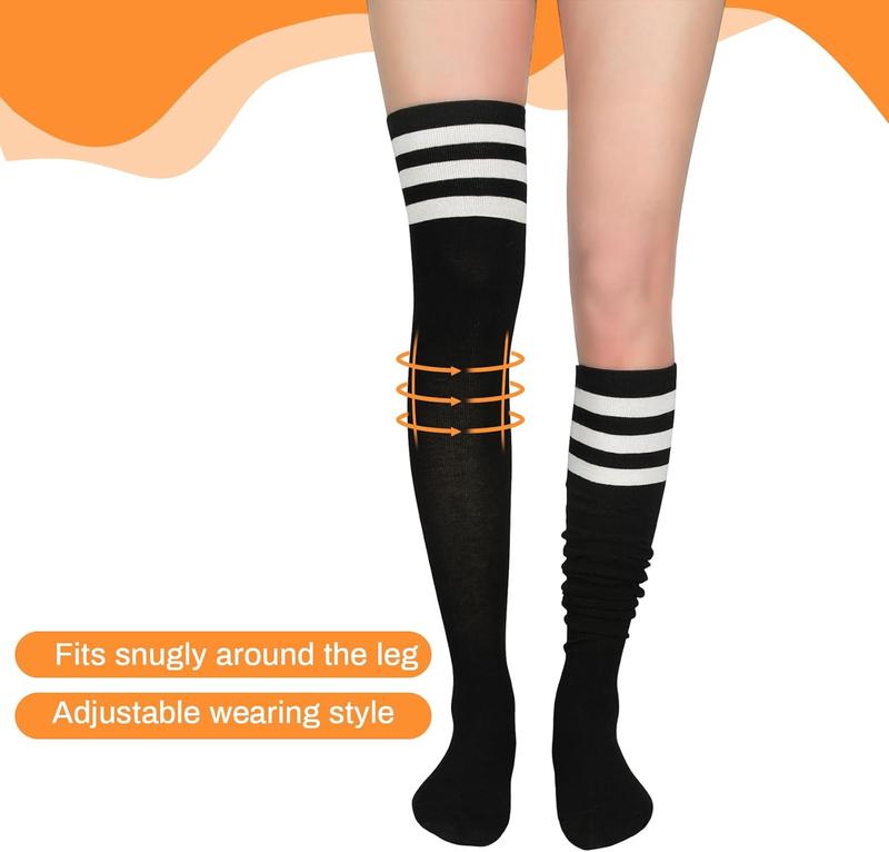 3 Pairs Thigh High Socks for Women striped Over the  Socks Long Stocking  High Thigh Highs