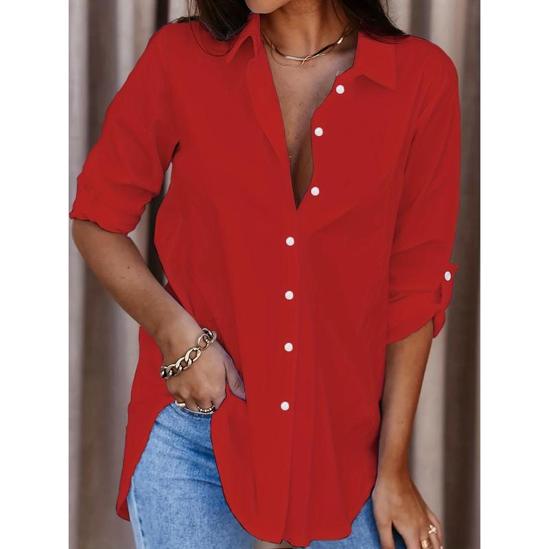 2024 hot selling popular size women's shirt plus size mid-length shirt all-match minimalism shirt