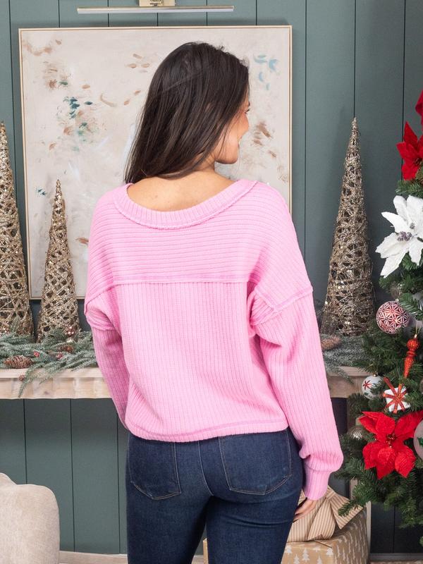 V-Neck Long Sleeve Knit Top | S - 3XL