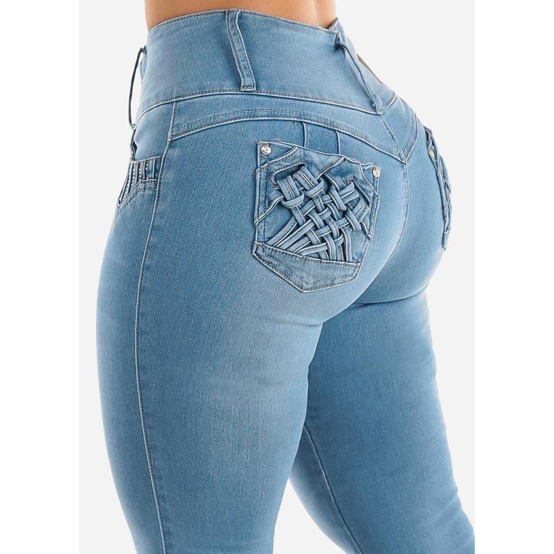 MX JEANS Butt Lifting Mid Rise Light Blue Skinny Jeans