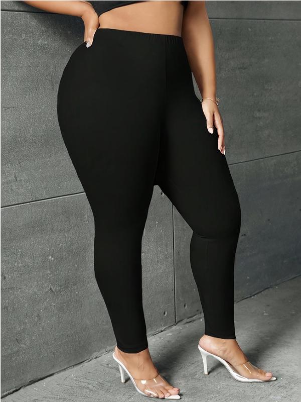  Solid High Waist Leggings, Casual Comfy Elastic Waist Skinny Pants for Daily Wear, Women's Bottoms for All Seasons