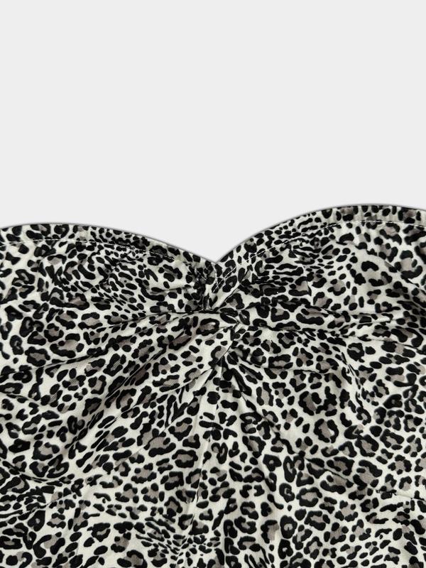 Women's Leopard Print Twist Front Crop Tube Top, Casual Sleeveless Strapless Top for Summer, Ladies Clothes for Daily Wear