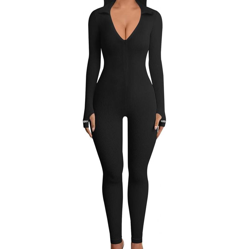 Womens one piece bodycon jumper-sexy long sleeve high waist embroidery zipper bodysuit Clubwear