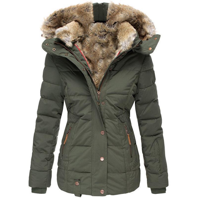 Womens Down Coats WinterZipper Hooded Faux Fur Inside ParkaDown Jackets