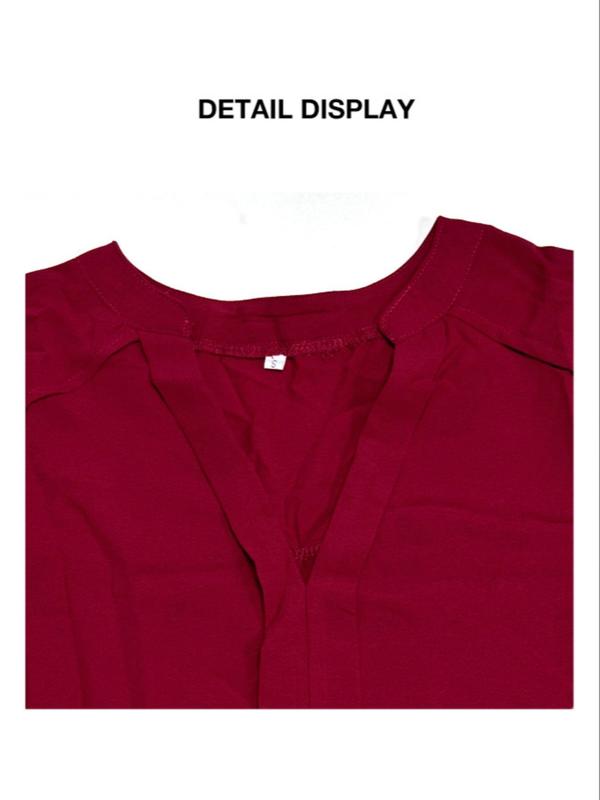 Women's Plain V Neck Long Sleeve Blouse, Casual Solid Top for Fall & Winter, Women's Clothing for Daily Wear