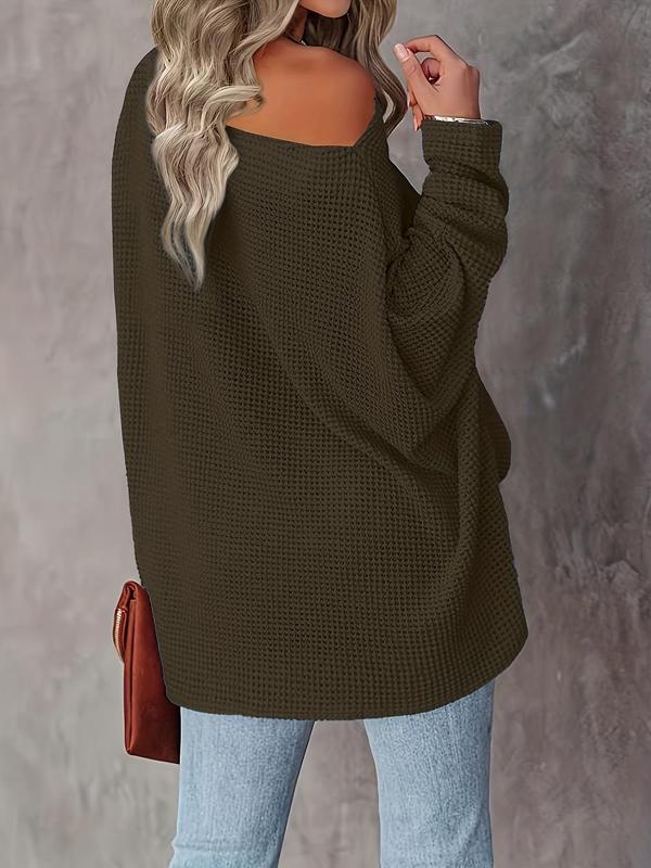  Solid Textured Asymmetrical Neck Batwing Sleeve Sweater, Casual Long Sleeve Jumper for Daily Outdoor Wear, Sweaters for Women, Women Plus Clothing for All Seasons, Going Out Outfits 2024