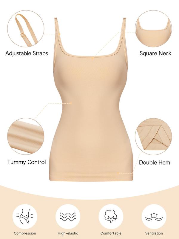 Tummy Control Shapewear Tank Tops for Women Seamless Body Shaper Square Neck Compression Camisole Top