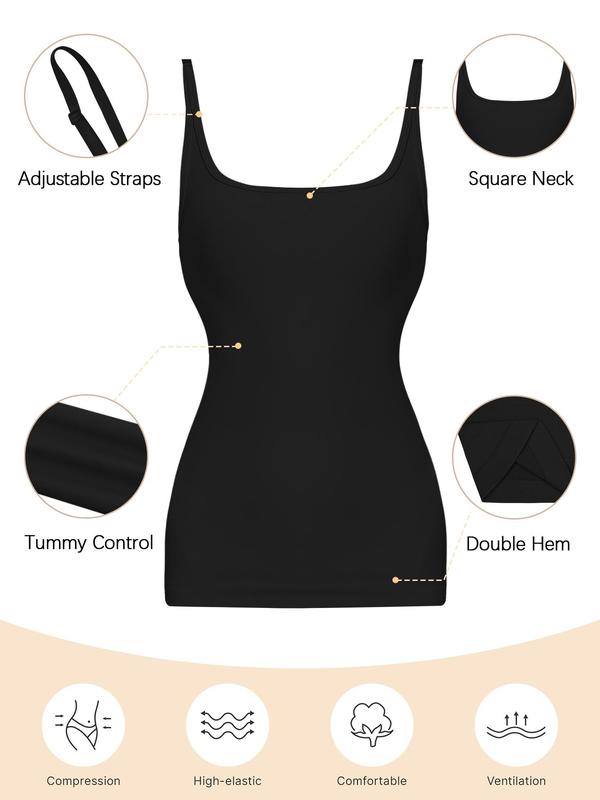 Tummy Control Shapewear Tank Tops for Women Seamless Body Shaper Square Neck Compression Camisole Top