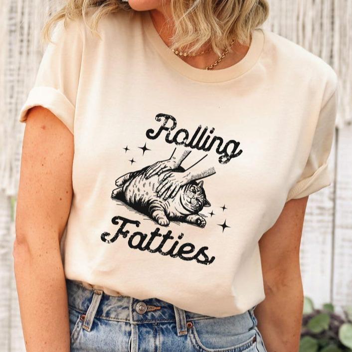 Rolling Fatties Cat TShirt, Funny Cat Graphic Shirt, Cat Lovers Gift, Unhinged Tshirt, Weed Lover,Cute, Gift For Women and Man, Top Womenswear