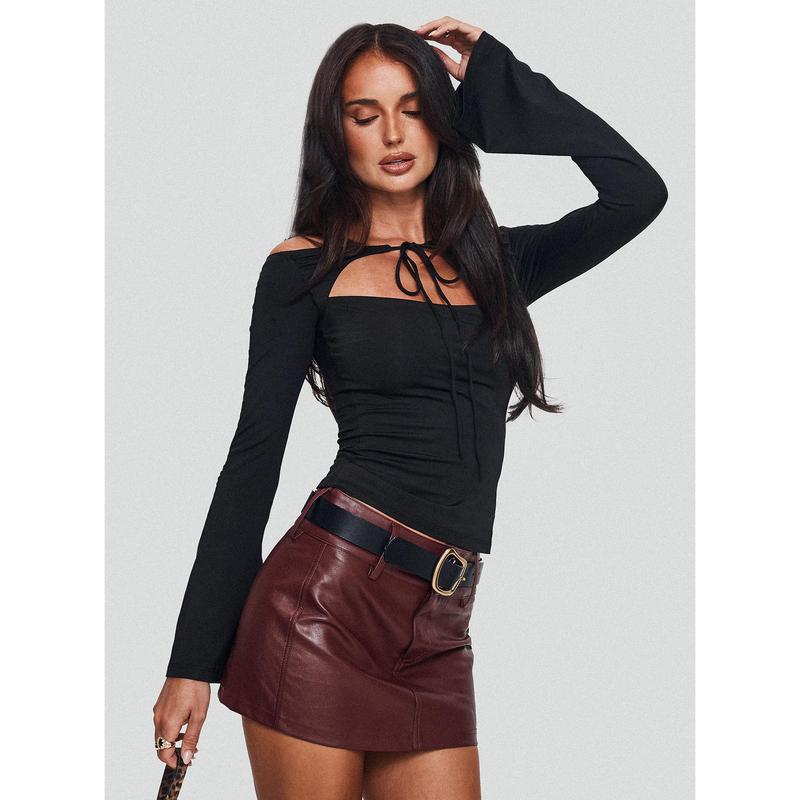 Magee Faux Leather Mini Skirt Burgundy