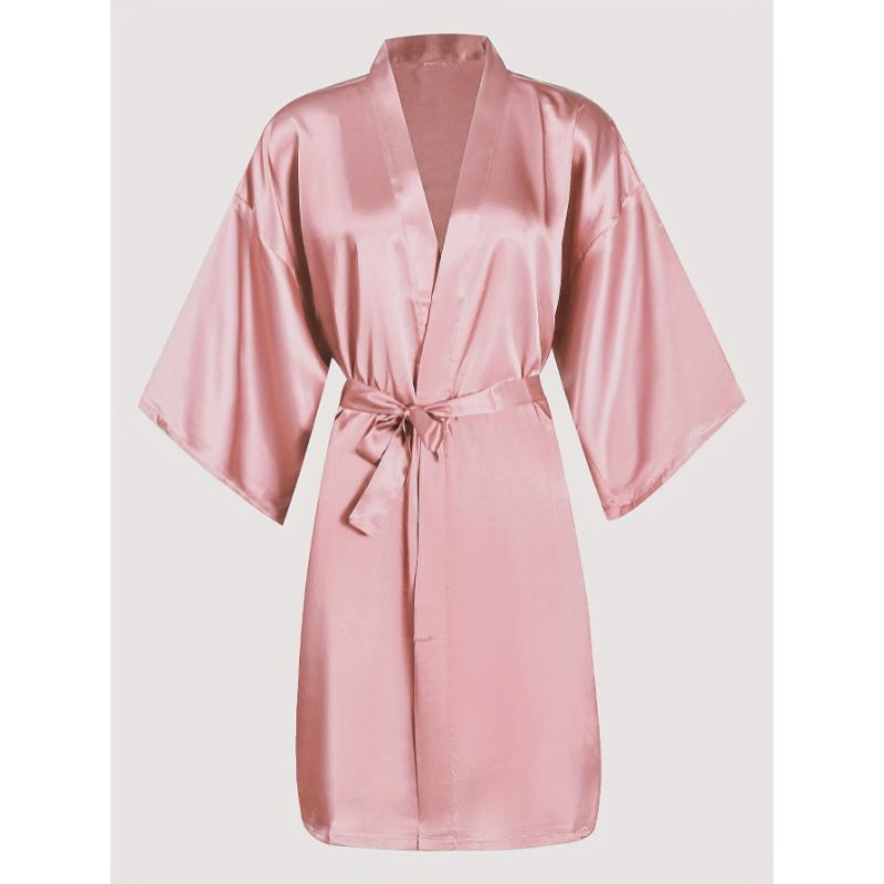 Queenly Chic - 3 4 Sleeve V-Neck Night Robe with Belt, Soft Womens Sleepwear featuring Letter Pattern for a Stylish Evening Comfort