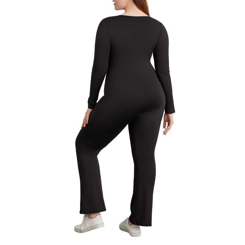 Women Jumpsuit, Long Sleeve Square Neck SolidFit Ladies Fall Romper Clubwear