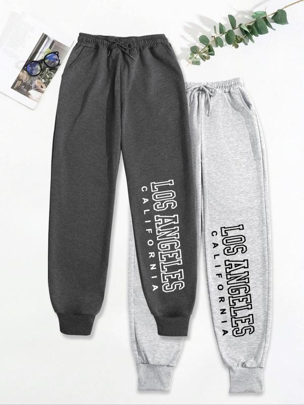 Women's Letter Print Drawstring Waist Sweatpants, Casual Elastic Waist Pocket Jogger Pants for Fall & Winter, Women's Trousers for Daily Wear