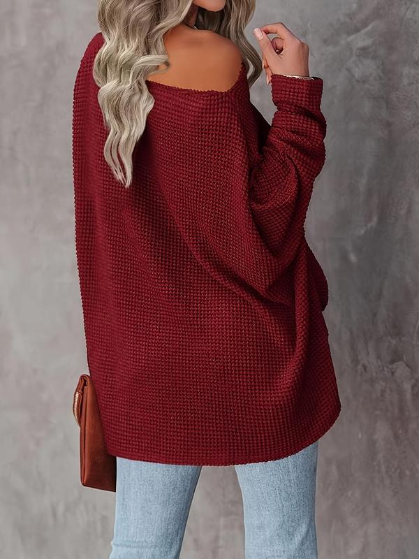  Solid Textured Asymmetrical Neck Batwing Sleeve Sweater, Casual Long Sleeve Jumper for Daily Outdoor Wear, Sweaters for Women, Women Plus Clothing for All Seasons, Going Out Outfits 2024