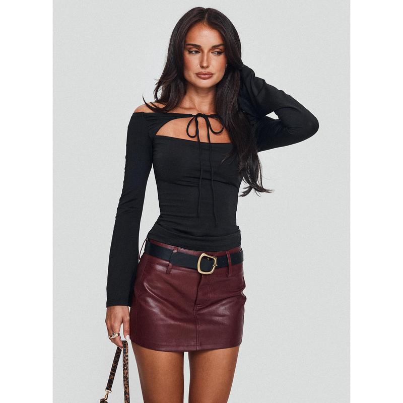 Magee Faux Leather Mini Skirt Burgundy