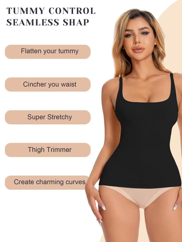 Tummy Control Shapewear Tank Tops for Women Seamless Body Shaper Square Neck Compression Camisole Top