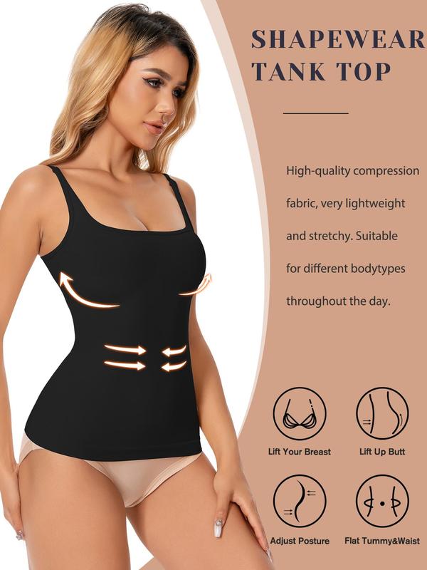 Tummy Control Shapewear Tank Tops for Women Seamless Body Shaper Square Neck Compression Camisole Top