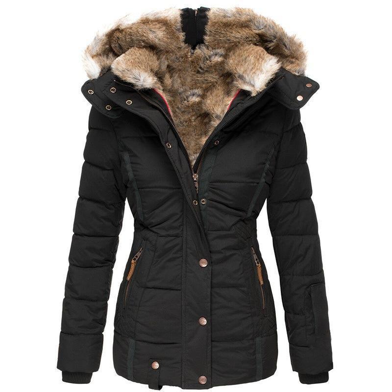 Womens Down Coats WinterZipper Hooded Faux Fur Inside ParkaDown Jackets