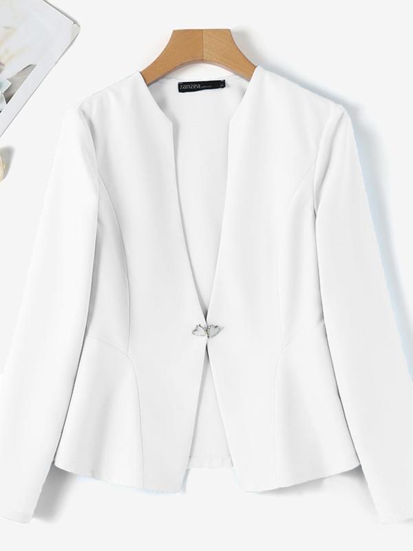 Women's Solid Long Sleeve Blazer, Elegant  Buckle Front Outerwear for Work Office Business, Ladies Clothes for All Seasons