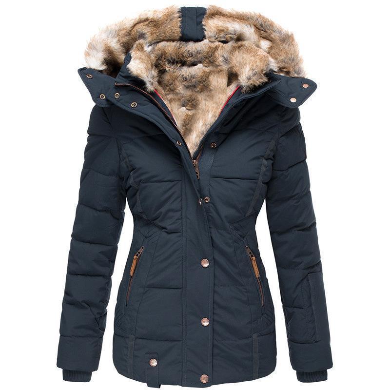 Womens Down Coats WinterZipper Hooded Faux Fur Inside ParkaDown Jackets