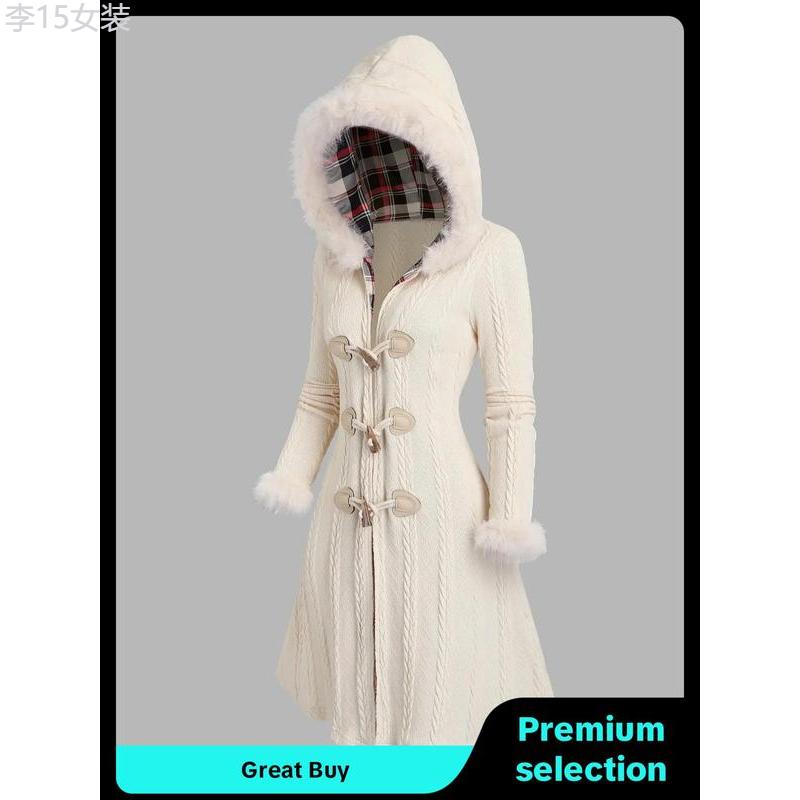 Women's Plain Contrast Faux Fur Trim Button Front Hooded Jacket, Casual Long Sleeve Outerwear for Fall & Winter, Ladies Clothes for Daily Wear Womenswear Coats Tops Longsleeves Comfort Basic