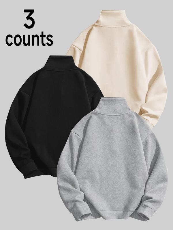 Women's Solid Drop Shoulder Half Zip Thermal Lined Sweatshirt, Casual Long Sleeve Stand Collar Pullover for Fall & Winter, Women's Clothes for Daily Wear