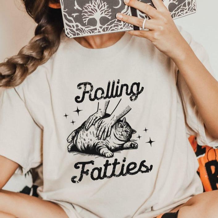 Rolling Fatties Cat TShirt, Funny Cat Graphic Shirt, Cat Lovers Gift, Unhinged Tshirt, Weed Lover,Cute, Gift For Women and Man, Top Womenswear