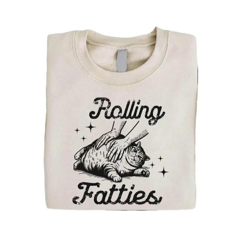 Rolling Fatties Cat TShirt, Funny Cat Graphic Shirt, Cat Lovers Gift, Unhinged Tshirt, Weed Lover,Cute, Gift For Women and Man, Top Womenswear