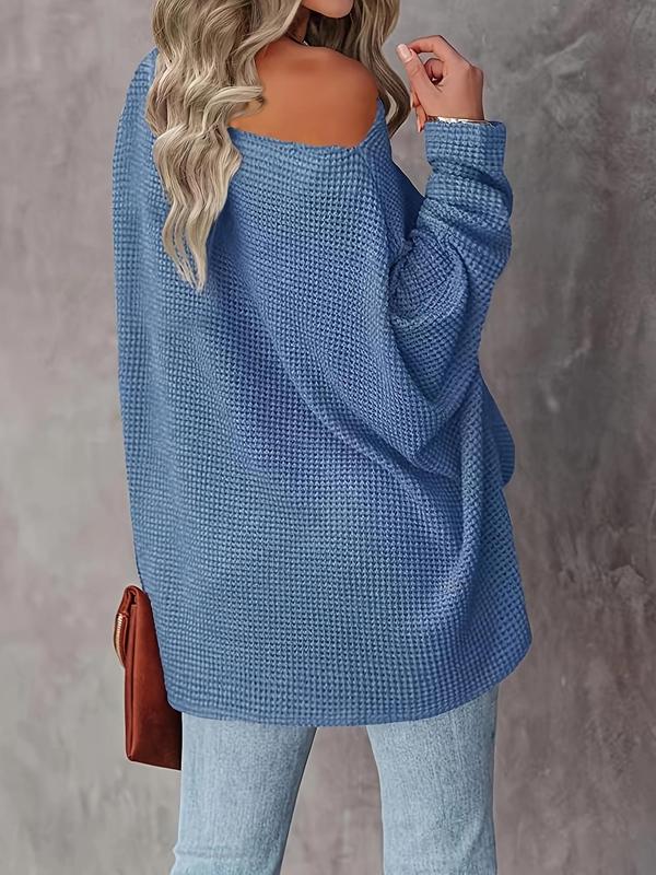  Solid Textured Asymmetrical Neck Batwing Sleeve Sweater, Casual Long Sleeve Jumper for Daily Outdoor Wear, Sweaters for Women, Women Plus Clothing for All Seasons, Going Out Outfits 2024