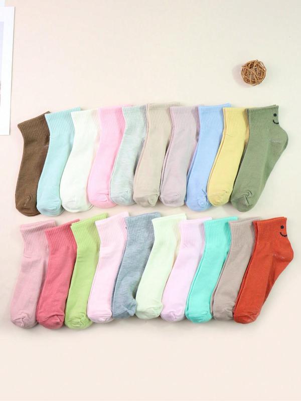 Women's Random Color Cartoon Face Print Ankle Socks, Cute Comfy Breathable Socks, Multipack Knit Socks for All Seasons