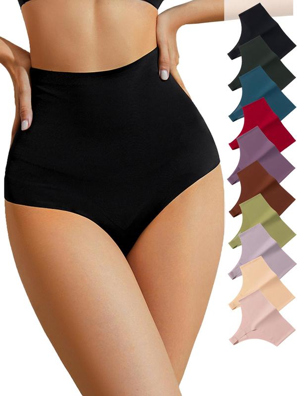 Women's  Solid High Waist Thong, Seamless Knicker for Daily Wear, Comfy Breathable Panty for All Seasons