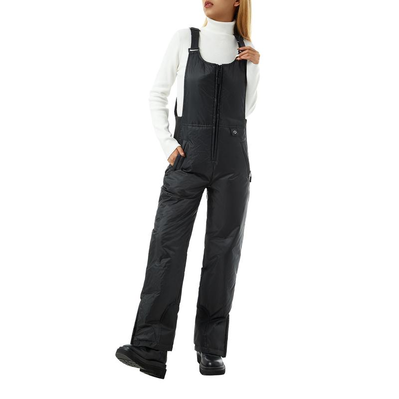 Women's Sleeveless Ski Overalls, Adjustable Shoulder Strap Jumpsuit, Side Pocket Long  Clothes