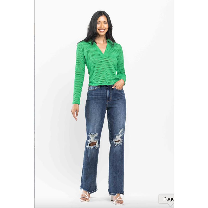 Judy Blue 90's Knee Destroy Straight Leg Jeans