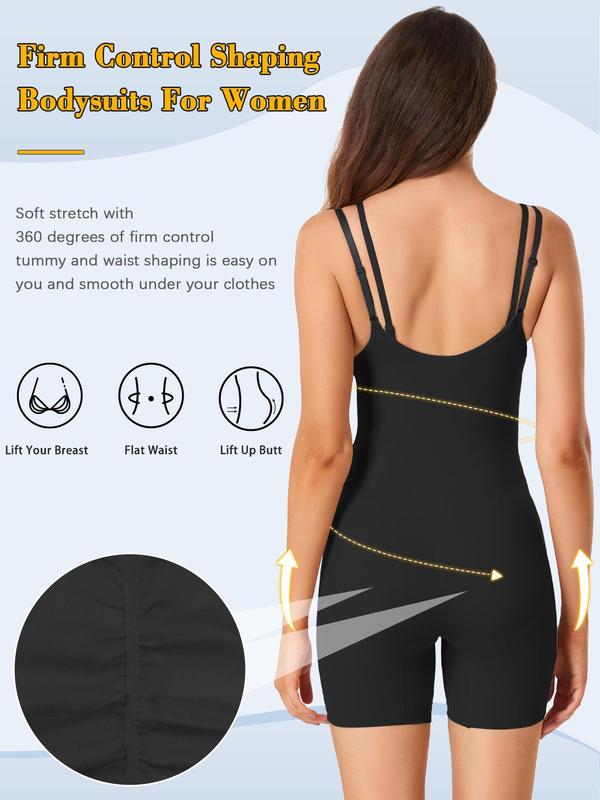 Women's Solid Adjustable Strap Open Bust Shapewear Romper, High Stretch Tummy Control Shapewear Bodysuit, Ladies Shaper for All Seasons