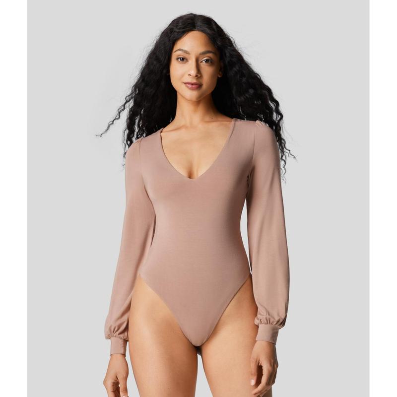 Halara V Neck Long Sleeve Button Work Bodysuit